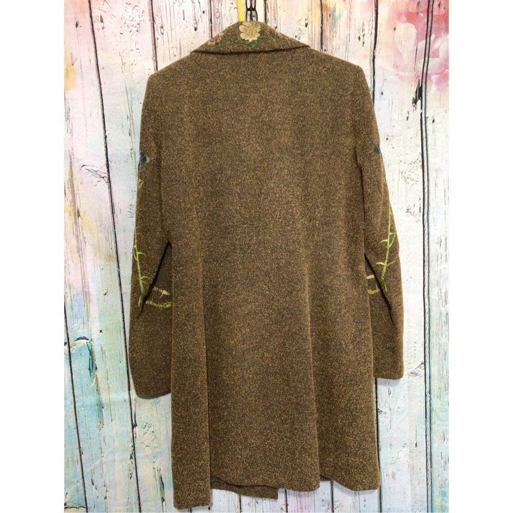Long Jacket Size 10 Brown Embroidered Tweed Coat PTP 20” - Picture 13 of 14